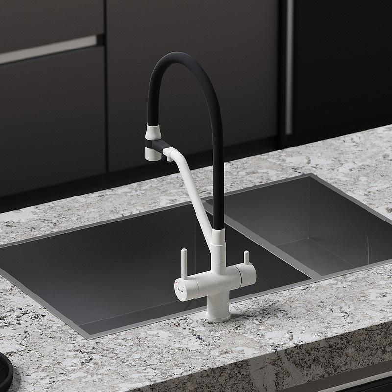 Смеситель для кухни Sancos Dora SC4003GR Белый гранит Черный латунь