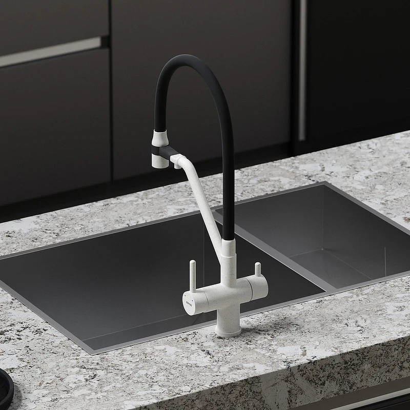 Смеситель для кухни Sancos Dora SC4003GR Белый гранит Черный латунь
