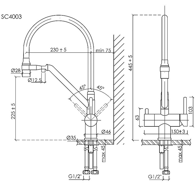 Смеситель для кухни Sancos Dora SC4003GR Белый гранит Черный латунь