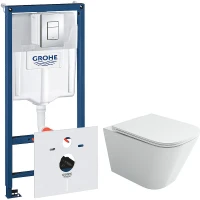 Комплект унитаза Ceramicanova Union CN4009T с инсталляцией Grohe Rapid SL 38775001 с сиденьем Микролифт и клавишей смыва Хром фарфор подвесной