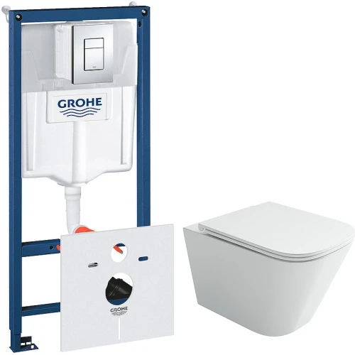 Комплект унитаза Ceramicanova Union CN4009T с инсталляцией Grohe Rapid SL 38775001 с сиденьем Микролифт и клавишей смыва Хром фарфор подвесной
