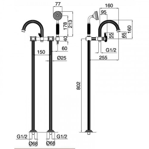 Смеситель для ванны Cezares Aphrodite APHRODITE-VDP-02-S1 Бронза латунь на пол