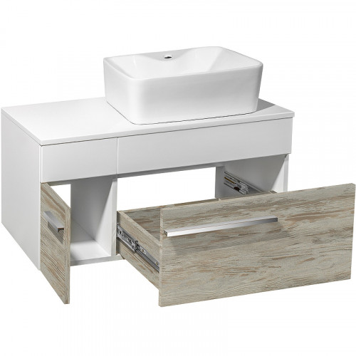 Тумба под раковину Runo Вудлайн 85 00-00001010 подвесная Белая Дуб скандинавский МДФ / ЛДСП