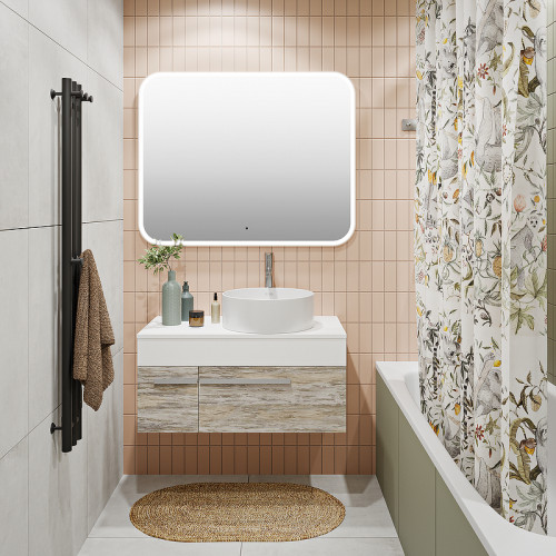 Тумба под раковину Runo Вудлайн 85 00-00001010 подвесная Белая Дуб скандинавский МДФ / ЛДСП