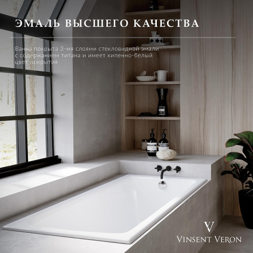 Чугунная ванна Vinsent Veron Kingston 180x80 VKN1808050H/VH0012NI цвет Белый с квадратными ручками никель