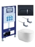 Комплект унитаза с инсталляцией Aquatek Set Aquatek Альтаир cm-045 4в1 цвет Белый с сиденьем Микролифт и клавишей смыва цвет Черный матовый