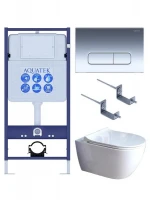 Комплект унитаза с инсталляцией Aquatek Set Aquatek Поларис-01-016 4в1 цвет Белый с сиденьем Микролифт и клавишей смыва цвет Хром глянцевый