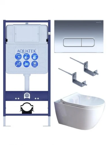 Комплект унитаза с инсталляцией Aquatek Set Aquatek Поларис-01-016 4в1 цвет Белый с сиденьем Микролифт и клавишей смыва цвет Хром глянцевый