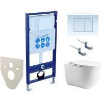 Комплект унитаза с инсталляцией Aquatek Set Aquatek Классик cm-009 4в1 с сиденьем Микролифт и Белой клавишей смыва фарфор подвесной