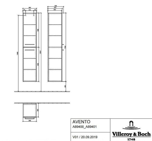 Шкаф пенал Villeroy&Boch Avento 35 R A89401B1 подвесной цвет Стекло серое