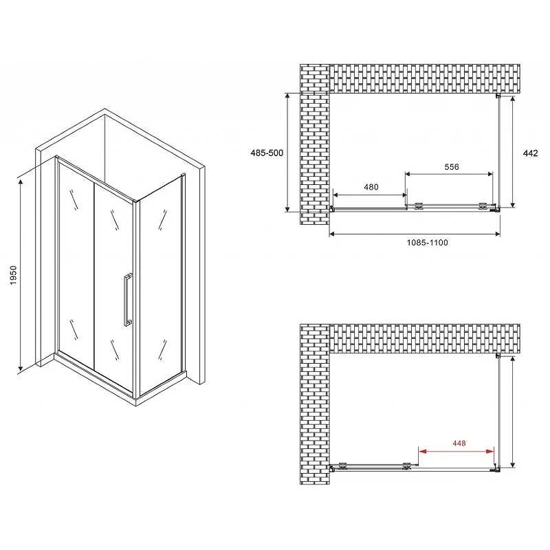 Душевой уголок Abber Schwarzer Diamant 110x50 AG30110BH-S50B профиль Черный стекло прозрачное