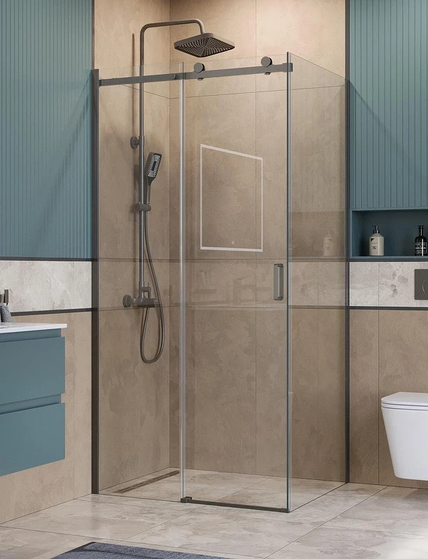 Душевой уголок BelBagno Soft Close-2 110x90 SOFT_CLOSE-2-AH-1-110/90-C-GM профиль Оружейная сталь стекло прозрачное