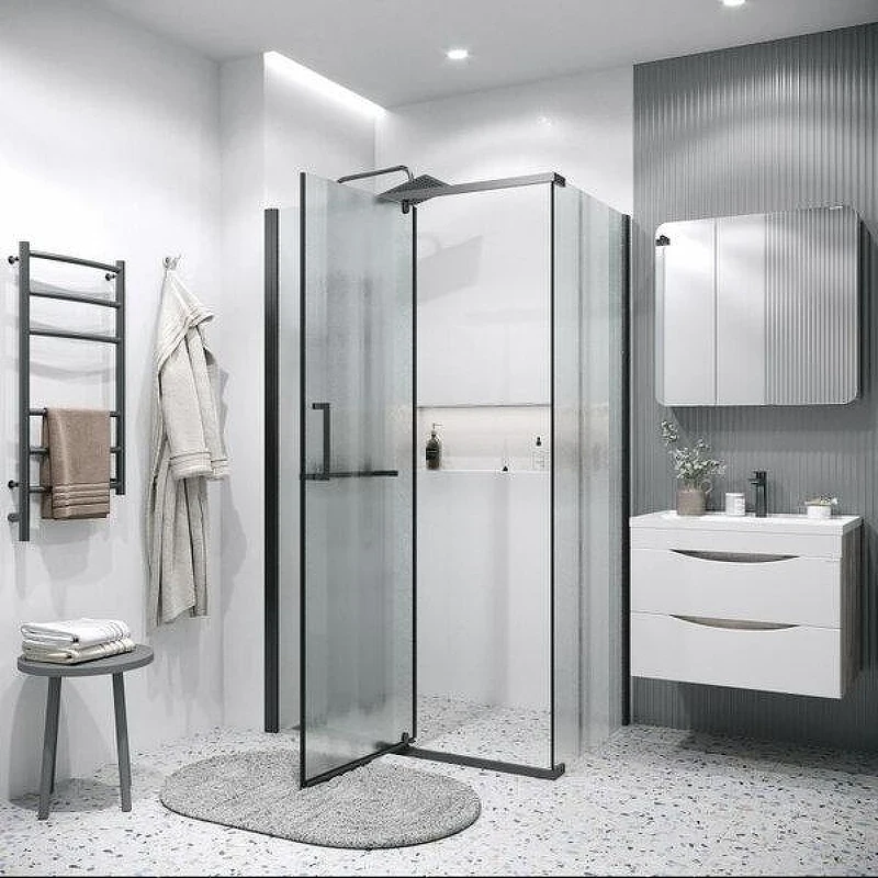 Душевой уголок Grossman Pragma 120x100 L 120.K33.03.1210.21.02 профиль Черный матовый стекло шиншилла