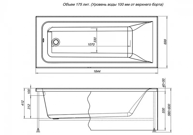 Акриловая ванна Aquanet Bright 165x70 230255 без гидромассажа