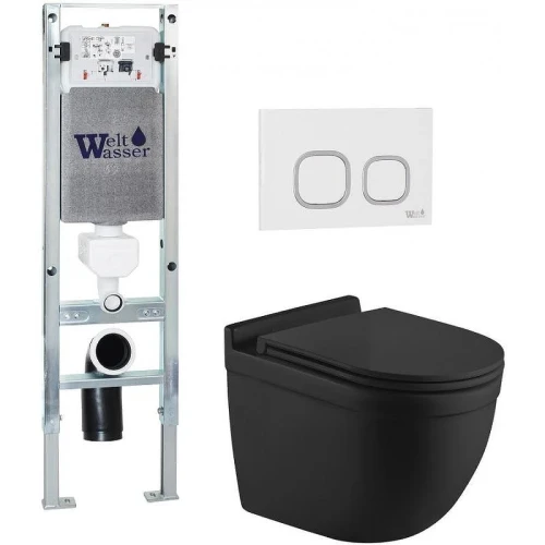 Комплект унитаза с инсталляцией WeltWasser AMBERG 350 ST + HEIMBACH 043 MT-BL + AMBERG RD-WT 10000012224 цвет Черный матовый с сиденьем Микролифт и клавишей смыва цвет Белый