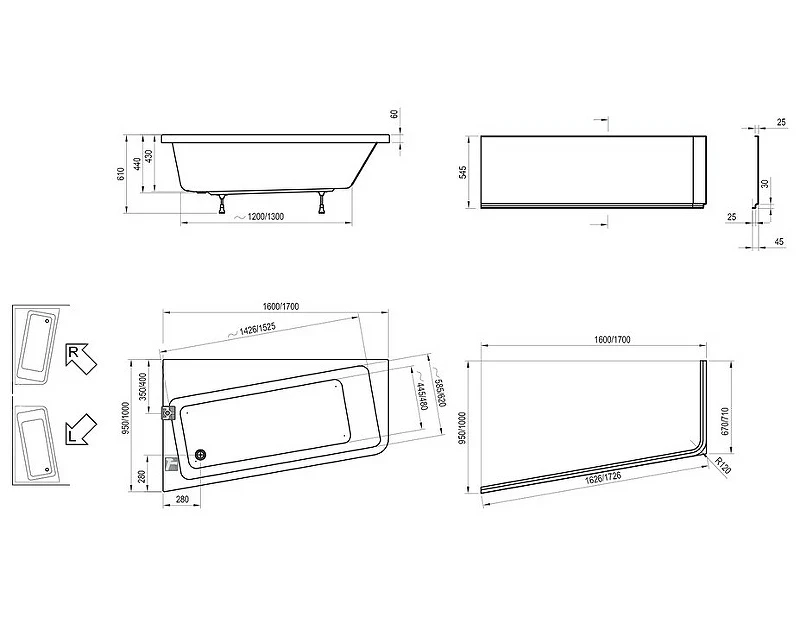 Акриловая ванна Ravak 10° 170x100 L C811000000 без гидромассажа