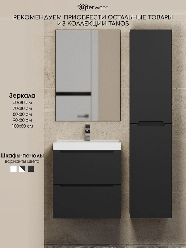 Тумба под раковину Uperwood Tanos 70 291020231 подвесная цвет Черный матовый