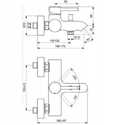 Смеситель для ванны Ideal Standard Kolva BC675U5 Белый латунь на стену