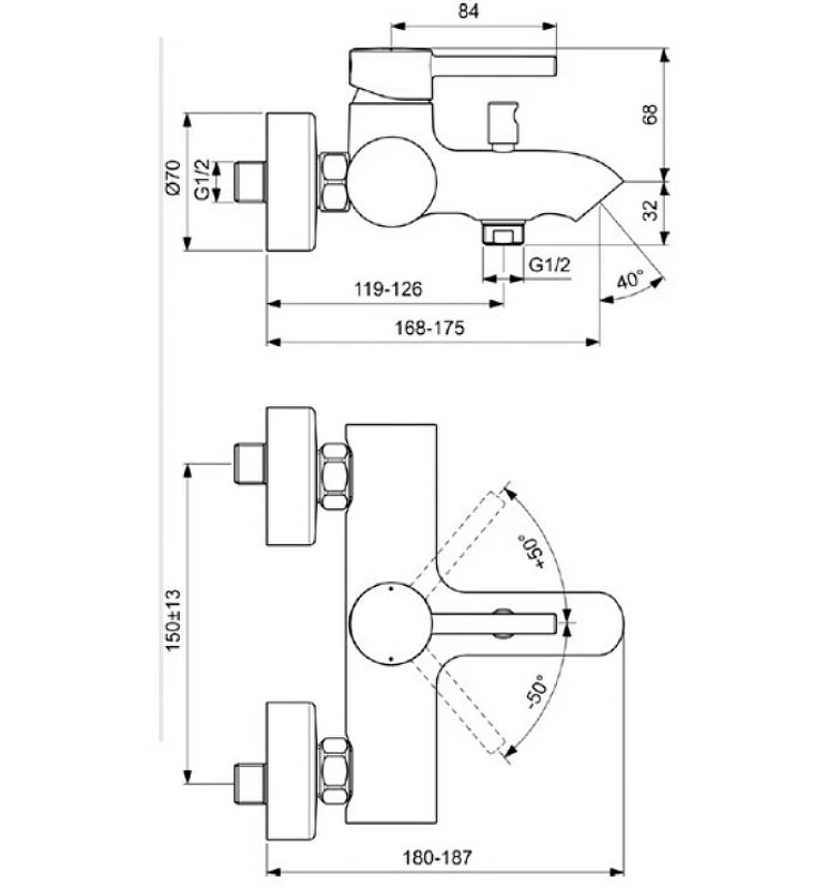 Смеситель для ванны Ideal Standard Kolva BC675U5 Белый латунь на стену