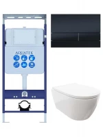 Комплект унитаза с инсталляцией Aquatek Set Aquatek Поларис-055 цвет Белый с сиденьем Микролифт и клавишей смыва цвет Черный матовый