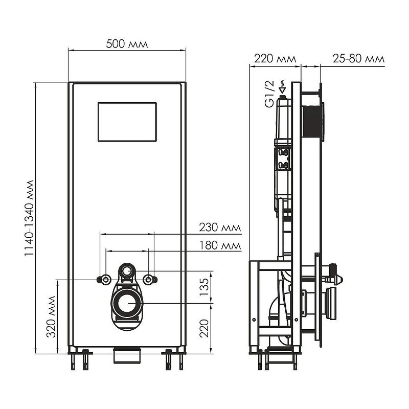 Инсталляция WasserKRAFT Glan 66TLT.010.ME.BL.CH02 для унитаза Черное стекло с клавишей смыва Хром