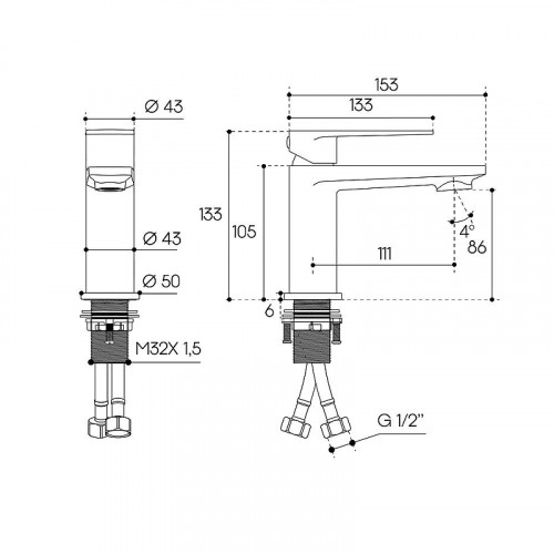 Смеситель для раковины Aqueduto LINHA LIN0150 цвет Шлифованное золото