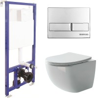 Комплект унитаза Ceramicanova Forma CN3009 с инсталляцией Berges Novum L3 040213 с сиденьем Микролифт и клавишей смыва Хром фарфор подвесной