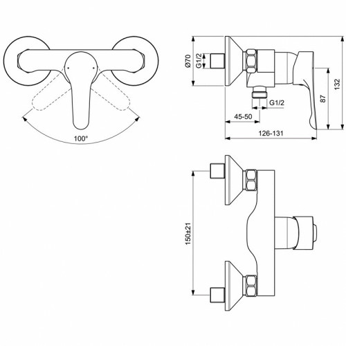 Смеситель для душа Ideal Standard Dot 2.0 BC325AA Хром латунь на стену