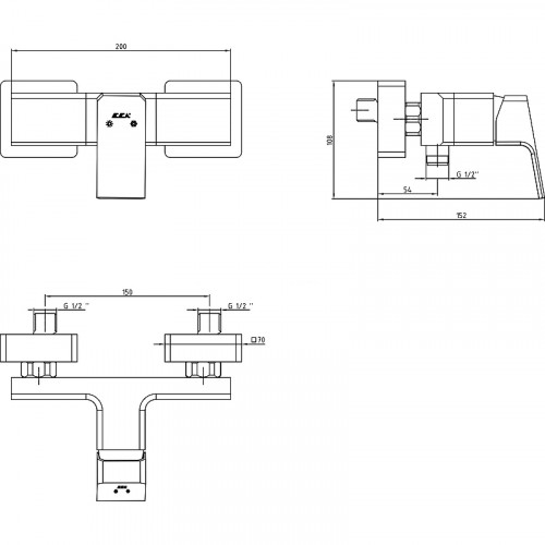 Смеситель для душа E.C.A. Tiera 102154024C1EX Черный матовый латунь на стену