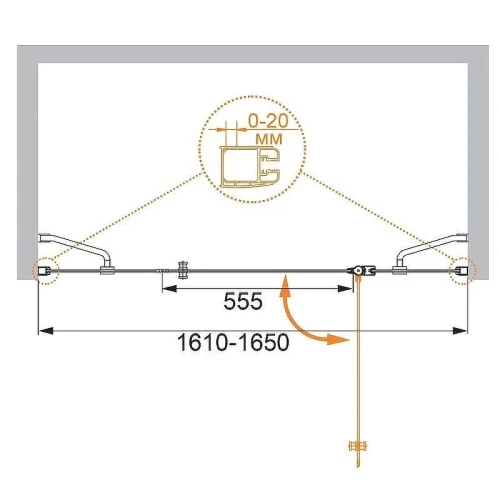 Душевая дверь Cezares Elena 165 ELENA-W-B-13-80+60/30-C-Cr профиль Хром стекло прозрачное