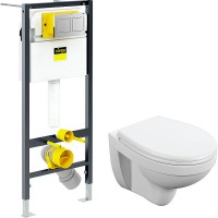 Комплект унитаза Cersanit Delfi TPL S-MZ-DELFI-PL с инсталляцией Viega Prevista Dry 8524.14 792596 с сиденьем Микролифт и клавишей смыва Хром фарфор подвесной