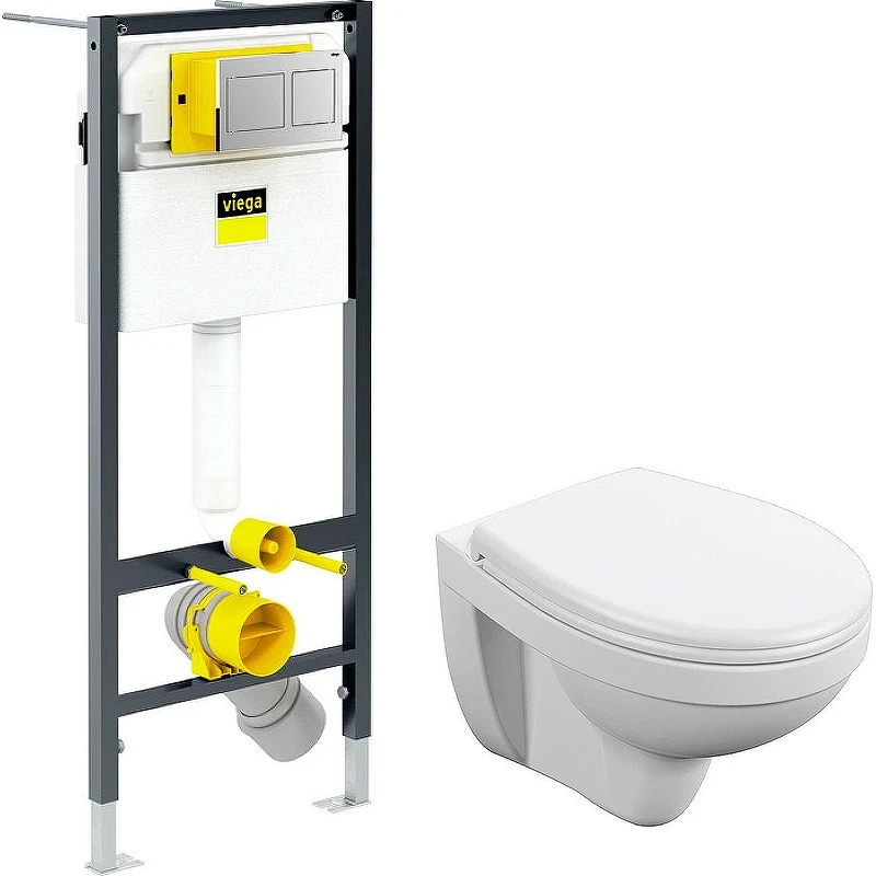 Комплект унитаза Cersanit Delfi TPL S-MZ-DELFI-PL с инсталляцией Viega Prevista Dry 8524.14 792596 с сиденьем Микролифт и клавишей смыва Хром фарфор подвесной