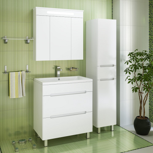 Шкаф пенал Runo Парма 35 R УТ000002867 с бельевой корзиной Белый МДФ / ЛДСП