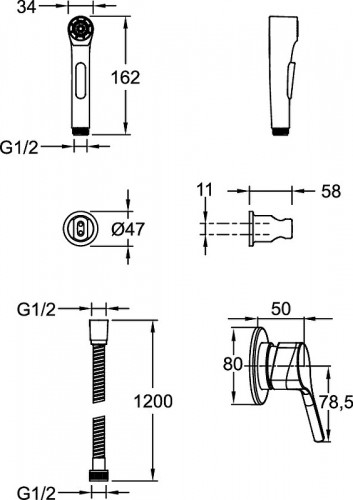 Гигиенический душ со смесителем Jacob Delafon Elate E24610-BL Черный матовый латунь на стену