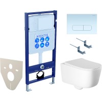 Комплект унитаза с инсталляцией Aquatek Set Aquatek Лугано-013 4в1 с сиденьем Микролифт и Белой клавишей смыва фарфор подвесной