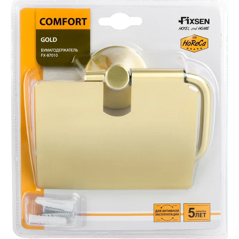 Держатель туалетной бумаги Fixsen Comfort Gold FX-87010 с крышкой Золото-сатин