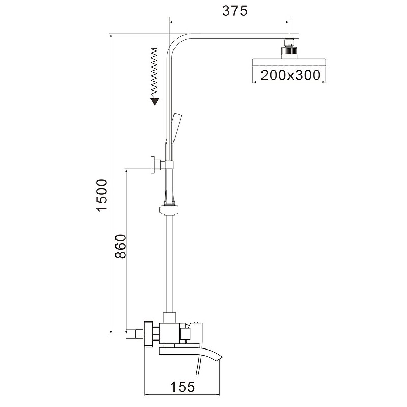 Душевая система Rose R15H R1556H Черная матовая