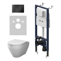 Унитаз с инсталляцией AM.PM Spirit V2.0 Aquaspin IS130238.701900 цвет Белый с сиденьем Микролифт и клавишей смыва цвет Черный матовый