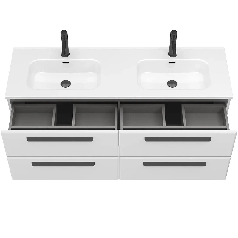 Тумба под раковину Cezares Eco-Cer-N 140 ECO-CER-N-1400-4C-SO-2-BL подвесная Bianco Lucido без ручек МДФ / ЛДСП