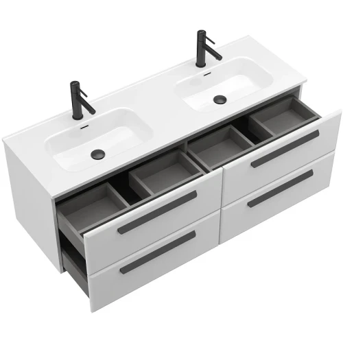 Тумба под раковину Cezares Eco-Cer-N 140 ECO-CER-N-1400-4C-SO-2-BL подвесная Bianco Lucido без ручек МДФ / ЛДСП