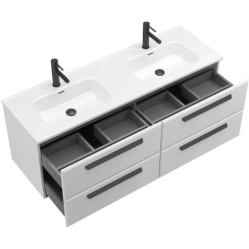 Тумба под раковину Cezares Eco-Cer-N 140 ECO-CER-N-1400-4C-SO-2-BL подвесная Bianco Lucido без ручек МДФ / ЛДСП