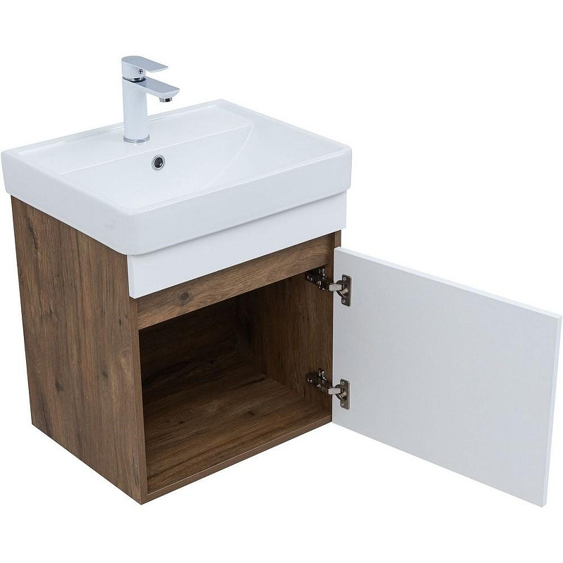 Тумба под раковину Aquanet Оптима 50 344790 подвесная Дуб рустикальный Белый сатин