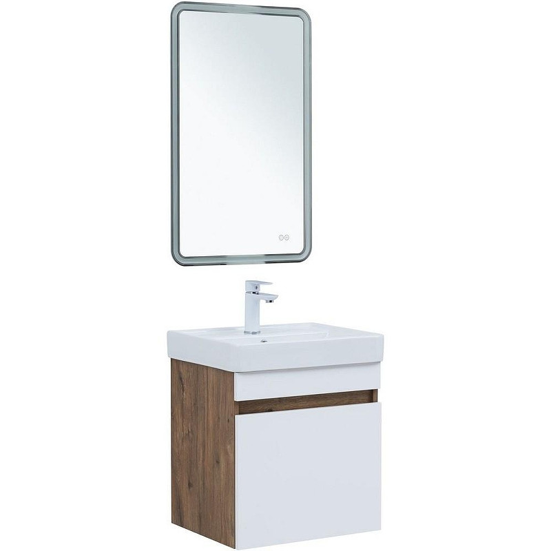 Тумба под раковину Aquanet Оптима 50 344790 подвесная Дуб рустикальный Белый сатин