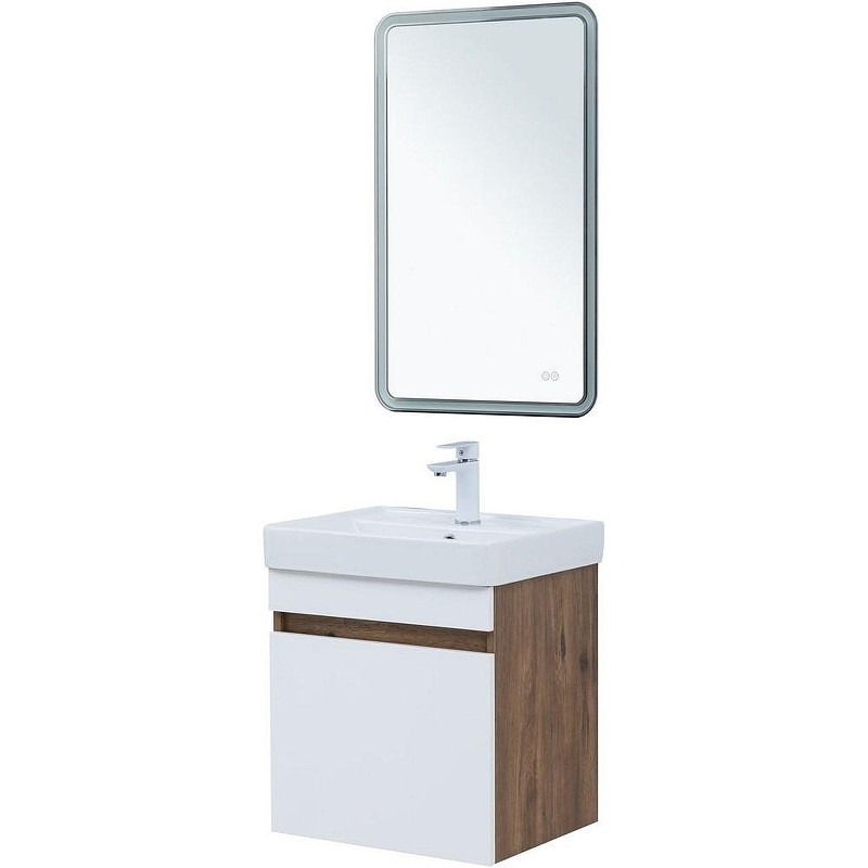 Тумба под раковину Aquanet Оптима 50 344790 подвесная Дуб рустикальный Белый сатин