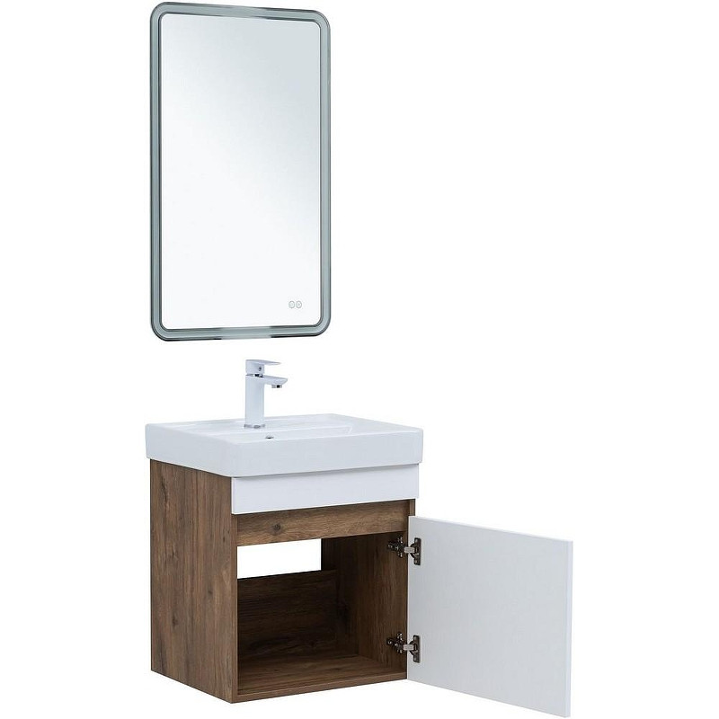 Тумба под раковину Aquanet Оптима 50 344790 подвесная Дуб рустикальный Белый сатин