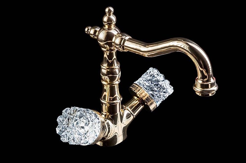Смеситель для раковины Boheme Crystal 292-CRST Золото латунь