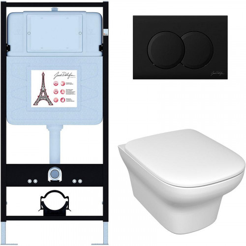 Комплект унитаза с инсталляцией Jacob Delafon Vox E21747RU-BL с сиденьем Микролифт и Черной матовой клавишей смыва