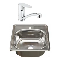 Кухонная мойка Mixline 38 531266 цвет Хром со смесителем Viko V-4110 Хром