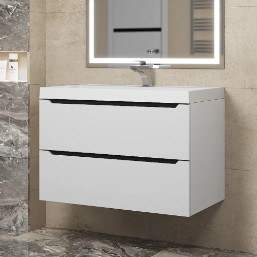 Тумба с раковиной Uperwood Tanos 80 2930205142+Classic 80 291020337 подвесная цвет Белый матовый Графит матовый