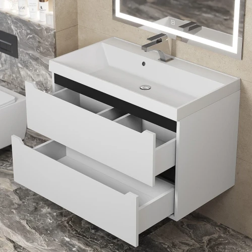 Тумба с раковиной Uperwood Tanos 80 2930205142+Classic 80 291020337 подвесная цвет Белый матовый Графит матовый